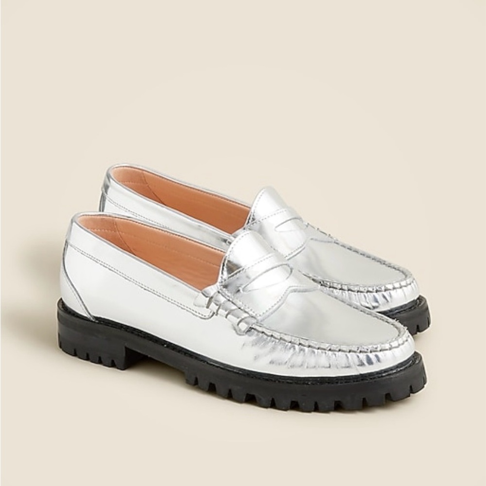 J. Crew Winona penny Loafers in metallic leather